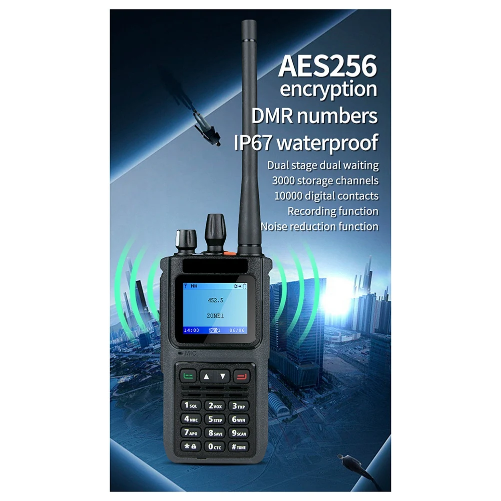 A64I 신형 DP999 DMR 디지털 무전기 AES256 암호화 IP67 방수 10W 고출력 -보더 타입-C EU 플러그