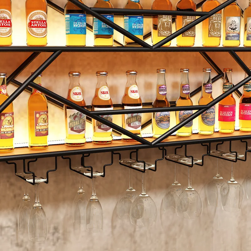 Hot-selling bar counter glowing wine rack, bar wine cabinet, creative wall hanging, iron restaurant storage rack