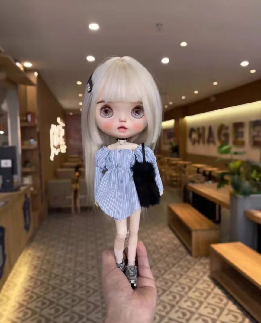 

1 шт., офисное женское платье в синюю полоску Blythe/landoudou (подходит для azone, Pullip, Ob22,24,26, Licca)