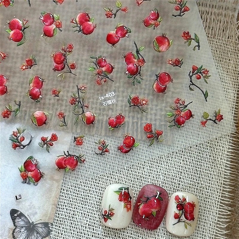 Vintage Granatapfel Litschi Pilz Kürbis Blumen Eichhörnchen Fuchs Apfel Ginkgo Ahornblätter Herbst Katze Nail Art Aufkleber Aufkleber