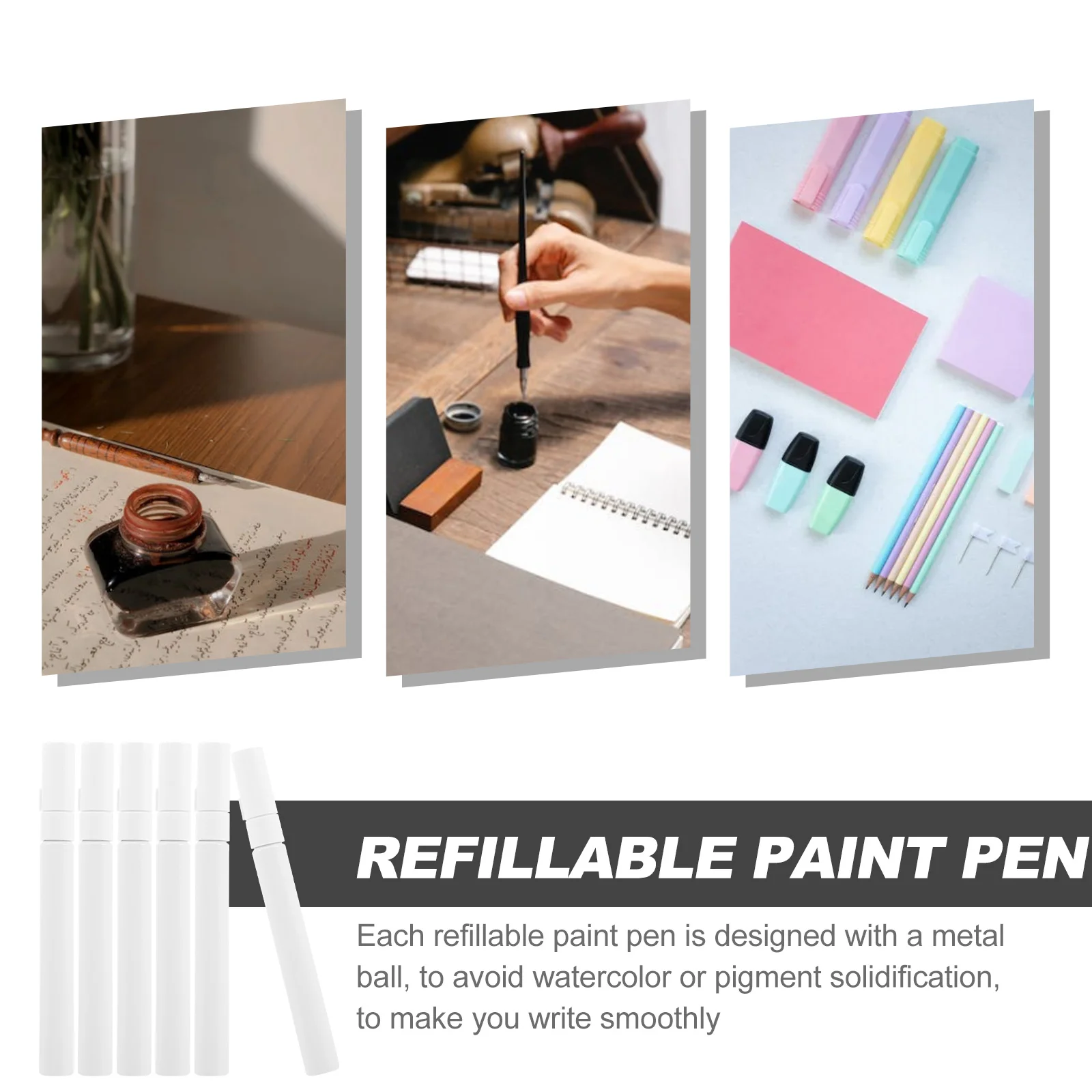 

6pcs Refillable Paint Pens Metal Ball Design Smooth Writing Durable Empty Painting Pen Holders For Art Craft Students Stationery