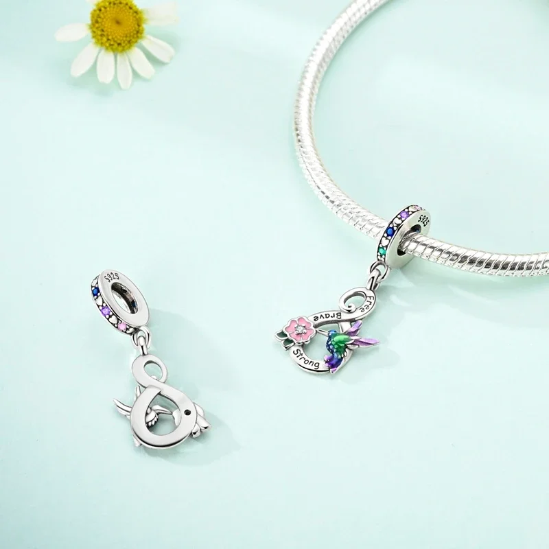 

Подвески из стерлингового серебра 925, мечтательные бусины с цветком колибри, подходят для Plata 925, оригинальный браслет, женские ювелирные изделия, изысканные подарки