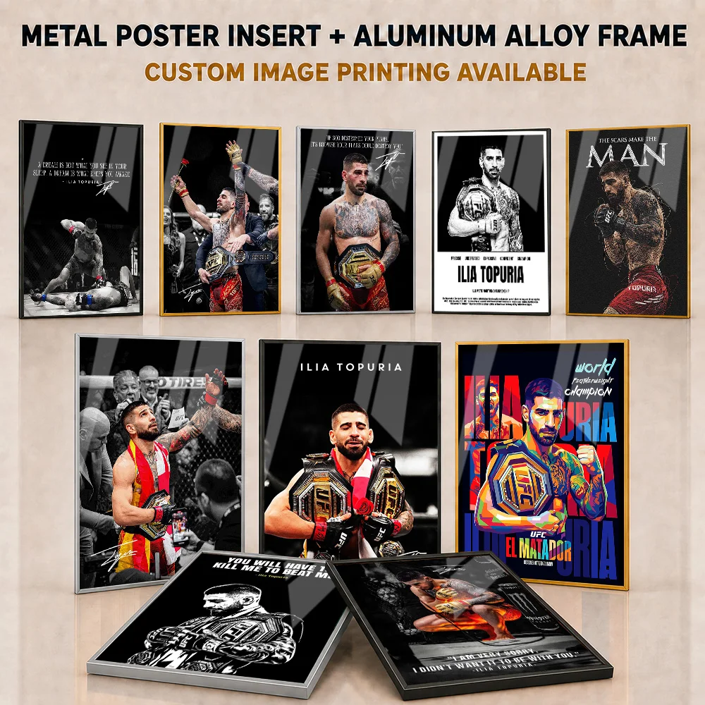 Ilia Topuria Framed Metal Poster Personalized Photo Intense MMA Action Style Wall Art For Home Gym And Training Room Fan Gift