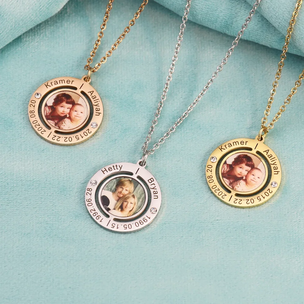 

2025 Custom Photo Necklace With Birth Stone Customized Name Necklaces Personality Picture Necklace Jewelry Christmas Gifts