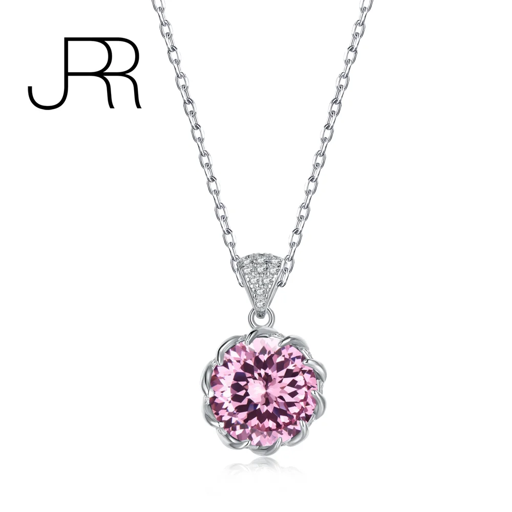 

JRR 925 Sterling Silver Flowers Cut Pink High Carbon Diamonds Gemstone Pendant Necklace Fine Jewelry Wholesale