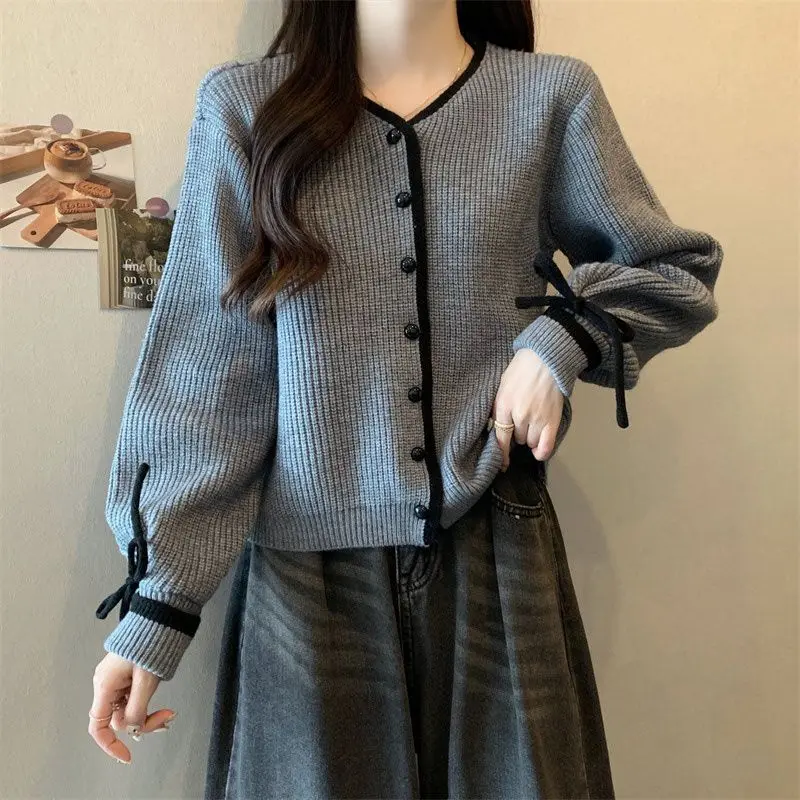 Vintag Chinese Style Autumn/Winter New Sweaters Women\'s V-Neck Single Breasted Bandage Chic Long Sleeve Cardigan Knitted Tops