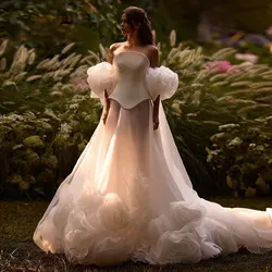 Romantic Ivory Big Flowers Bridal Shower Dresses 2025 Wedding Gown With Wraps Cape Shawls Chic Bridal Photo shoot Dress Custom