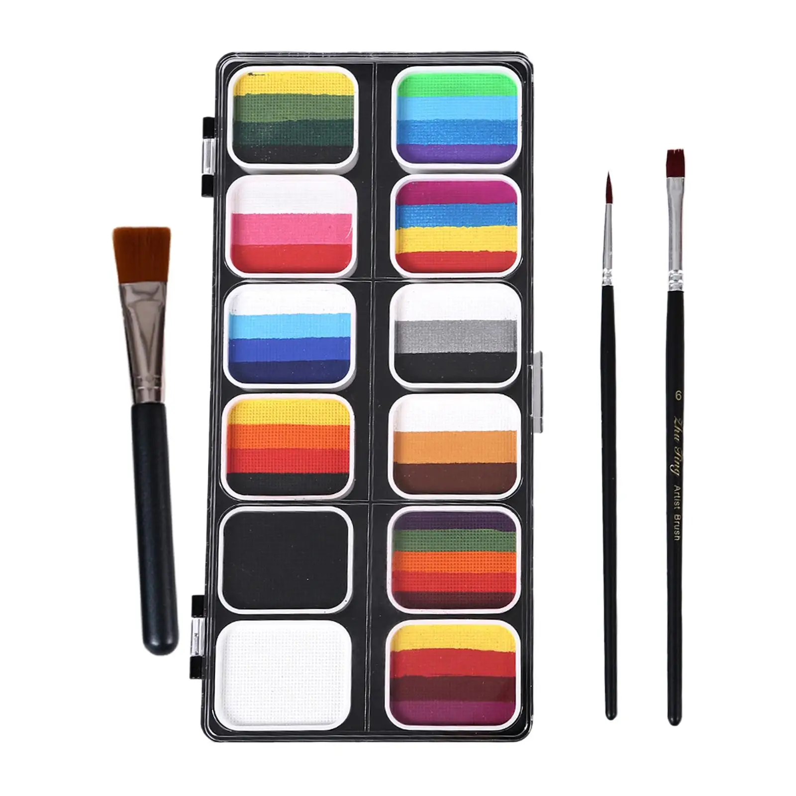 Washable Face Body Paint Palette 12 Colors with Brushes for Kids Adult Halloween Festival Cosplay Makeup Art