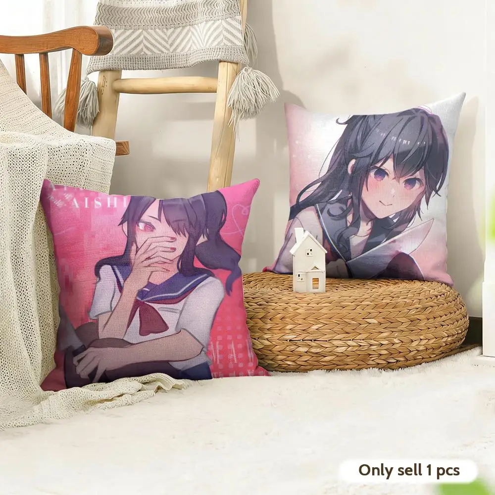 Video Game Y-Yandere Simulator Cushion Cover Organic Linen Square Pillow Case Durable Non-Allergenic And Kind To Skin
