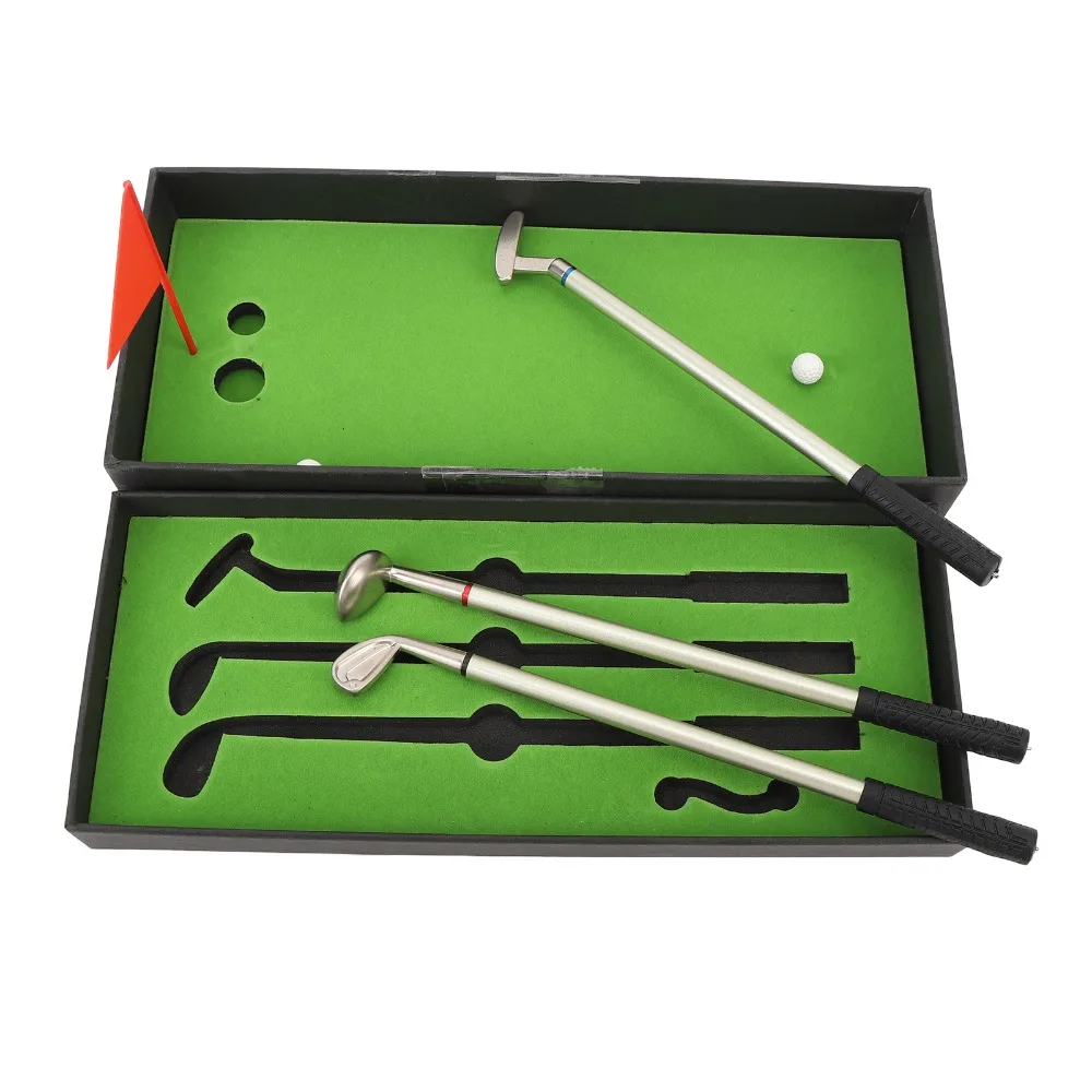 7PCS Smooth Writing Golfers Pen Set Ergonomic Grip Simulated Mini Design Golfers Ball Pen Putting Green Base Metal