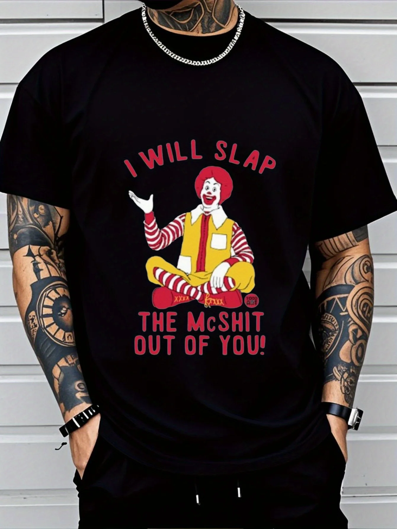 メンズプラスサイズ「I Will Slap The McShit Out of You」3DプリントTシャツ - 快適で通気性に優れたカジュアルウェア