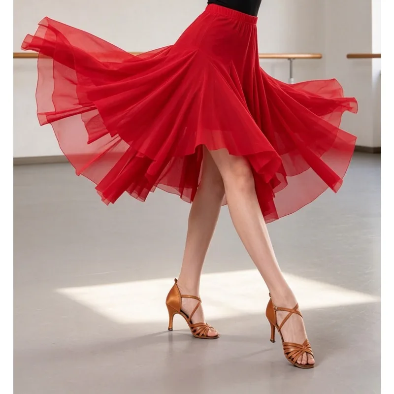 Women Latin Dance Mesh Half Skirt Summer New High End Tulle Adult Modern Ballroom Professional Competition Practice Dance Skirt