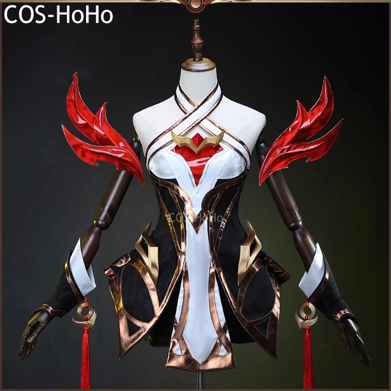 COS-HoHo Game LOL Ahri Battle Suit Gorgeous Lovely Uniform Cosplay Costume Halloween Carnival Party Role Play Outfit Women