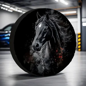 1pc Black Horse Design Polyester Tire Cover for Off-Road Vehicles Trucks SUVs Durable All-Terrain Protection Camping Accessories