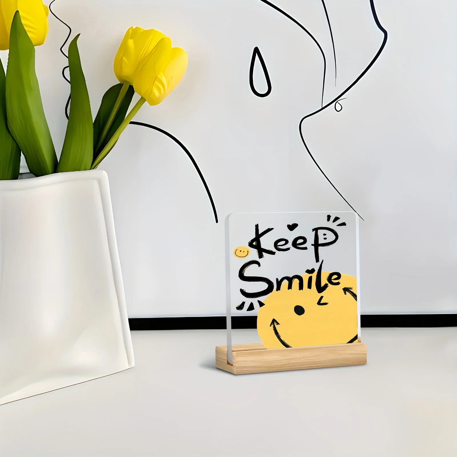 استمتع بالديكور المكتبي من الأكريليك - عبارة تحفيزية للوجه السعيد، طباعة مسطحة ثنائية الأبعاد، زخرفة ملهمة ورف الكتب