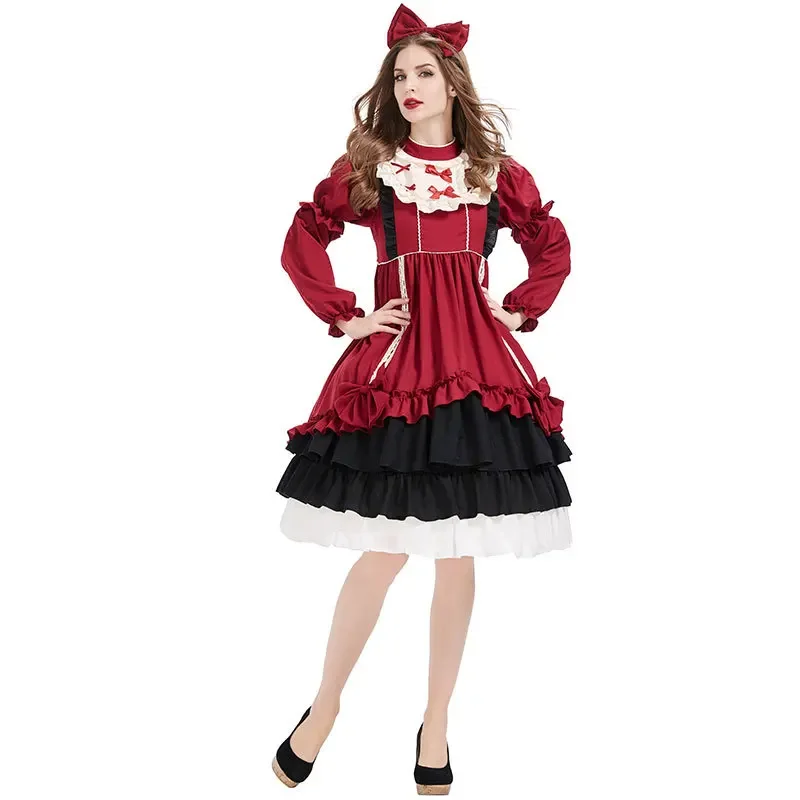 Vestido de princesa Lolita para mujer, disfraces de Halloween, disfraz de Lolita rojo encantador, vestidos de Cosplay para fiesta de Carnaval de España