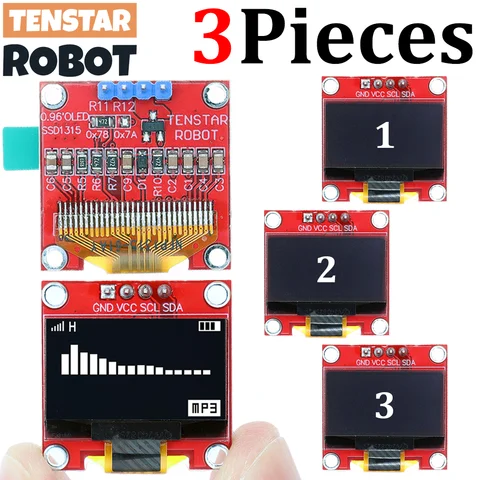 TENSTAR 3pcs Red Board 0.96 Inch OLED Display Module Driver Chip SSD1315 128X64 4Pin IIC I2C LCD Screen Board
