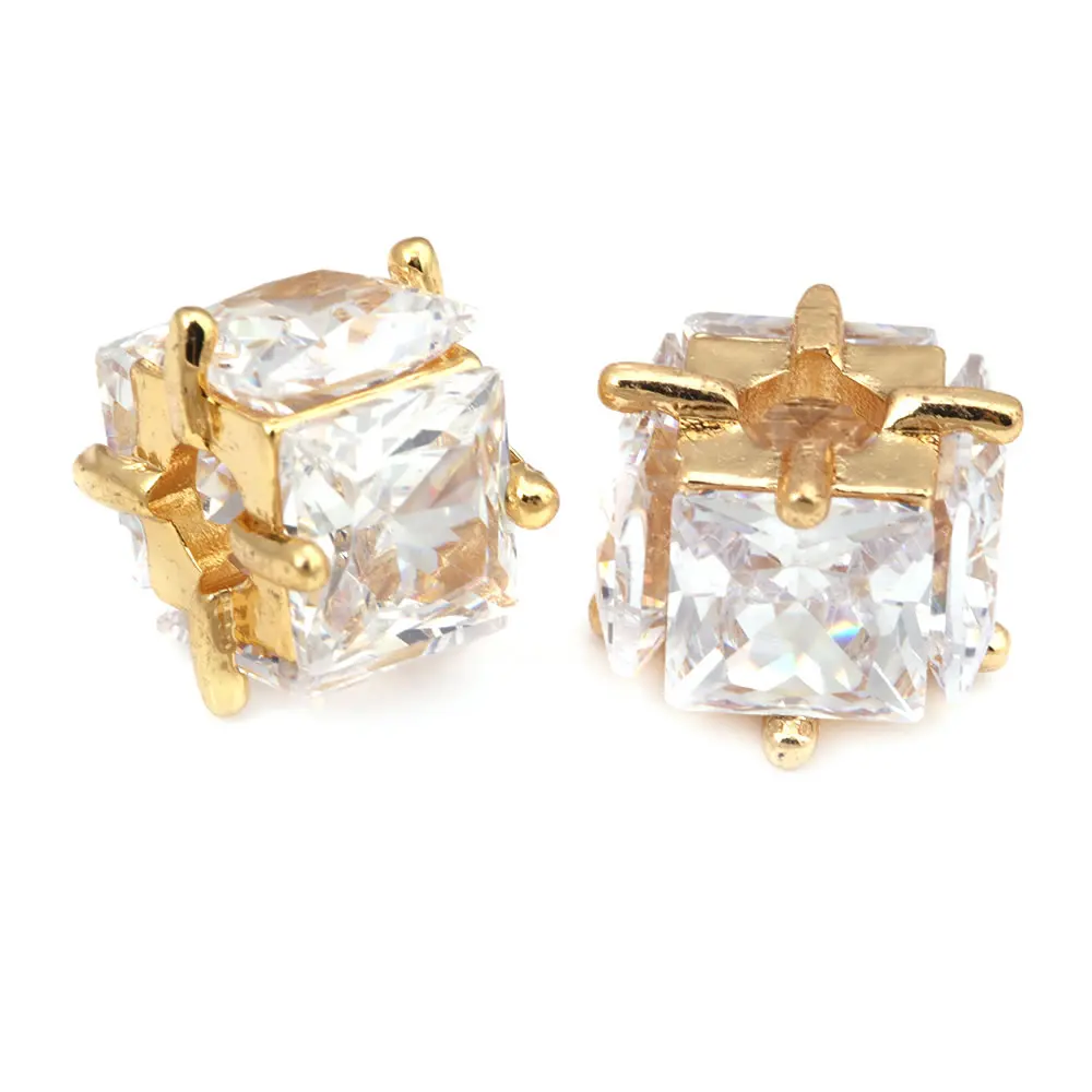 18K Gold Color Brass and Zircon Large Hole Cube Spacer Beads Bracelets Jewelry Making Supplies Necklace Earrings for Women
