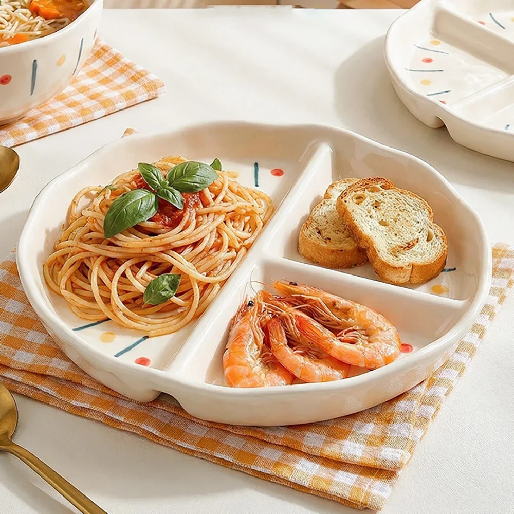 Multi Grids Ceramic Plate Korean Style Ins Colorful Dots Restaurant Household Tableware Vegetables Fruit Salad Breakfast Plates
