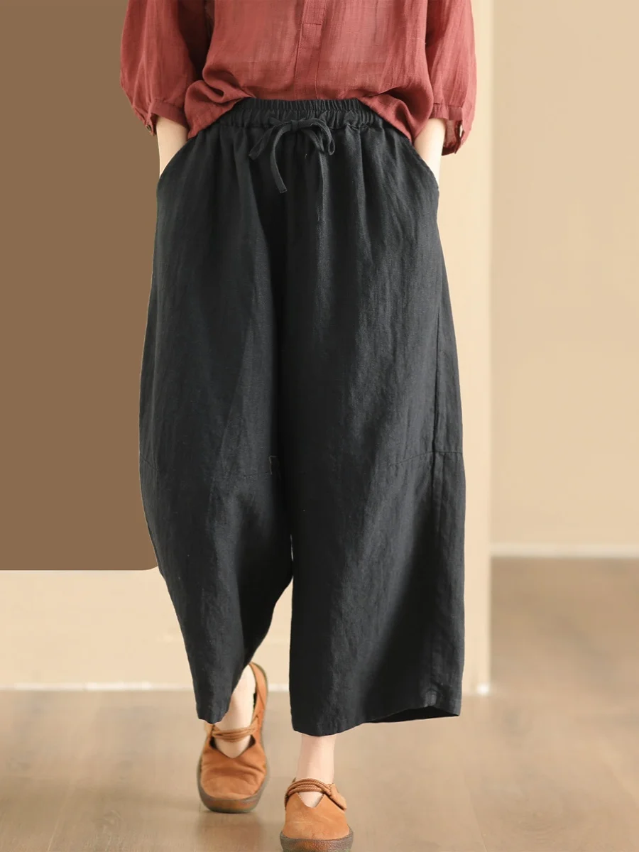 Hoge taille wijde pijpen broek dames casual losse pasvorm bamboe katoen kleur plus maat broek met rechte pijpen zomer 2025,