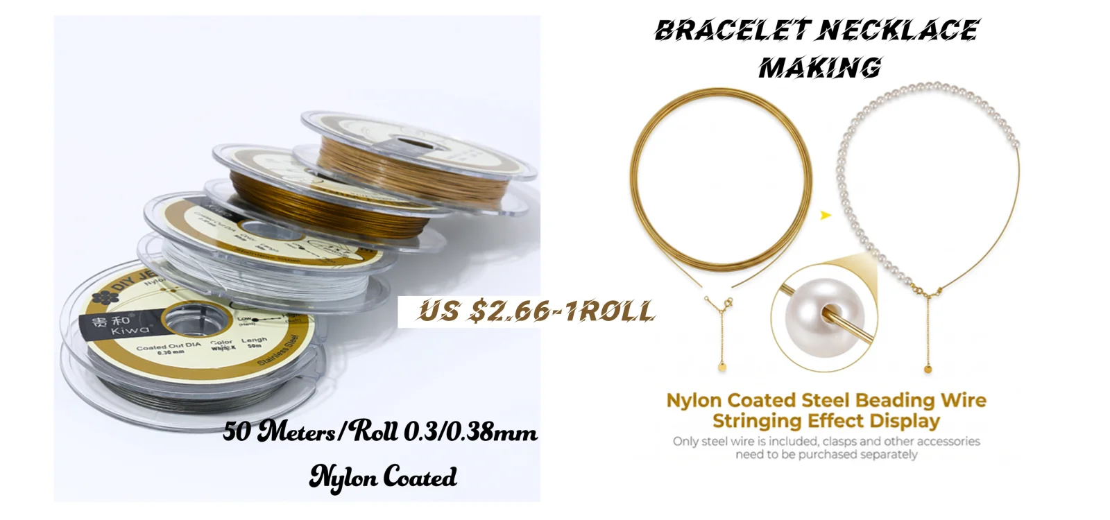 0,4 MM DIY Handgemachte Beständig Starke Weiche Linie Edelstahl Tiger Schwanz Perlen Draht Für Schmuck Machen Zubehör – Detail 1