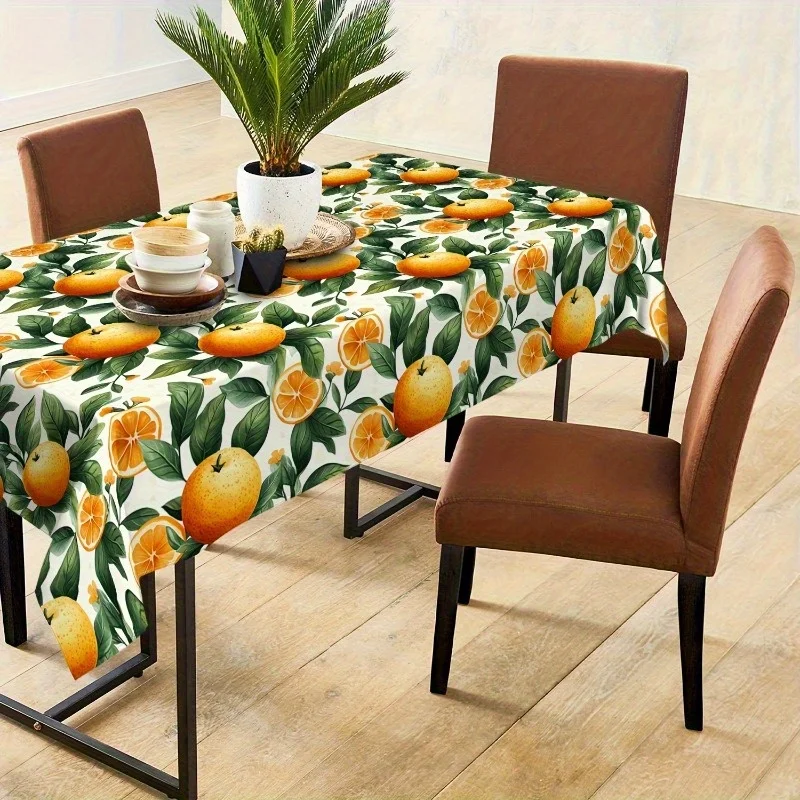 Tablecloth 1 piece - Orange fruit and flower tablecloth - Durable rectangular machine table cover