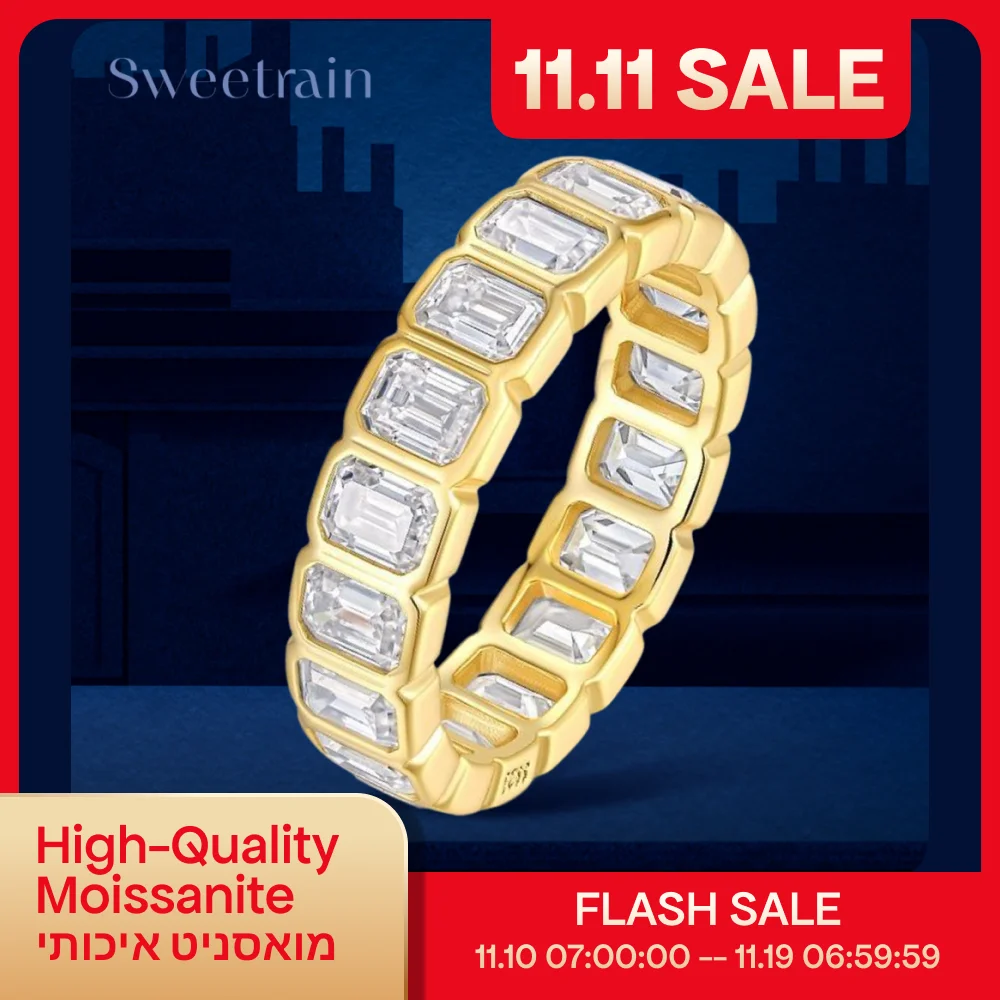 

Кольцо Sweetrain с муассанитом изумрудной огранки 3*4 мм для женщин, ремешки вечности, лабораторные ювелирные изделия с бриллиантами, кольцо из чистого серебра 925 пробы, сертифицированное GRA