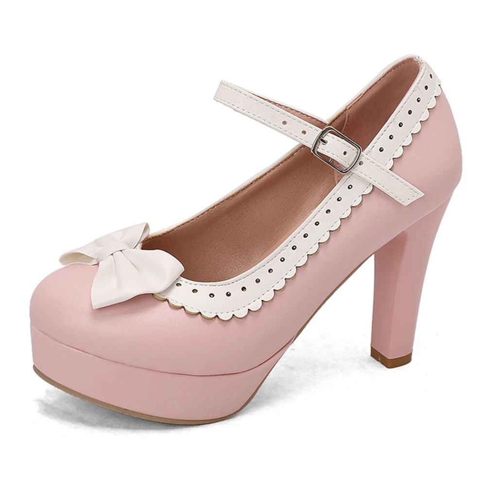 Round Bow Women Fashionable Spring and Autumn Mary Jane High-heeled Dress Party Kawaii Cute Dress Detailed Order Shoes 263