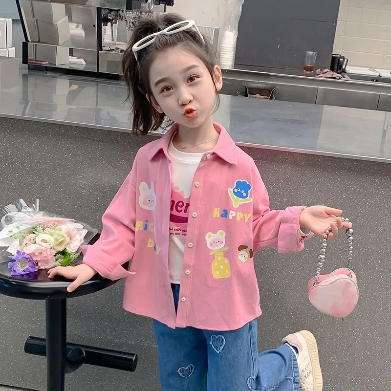 00% Cotton Kids' Girls' Long Sleeve Shirt Multi Season Trendy Cartoon Loose Fit Tops Fairy Tale Design
