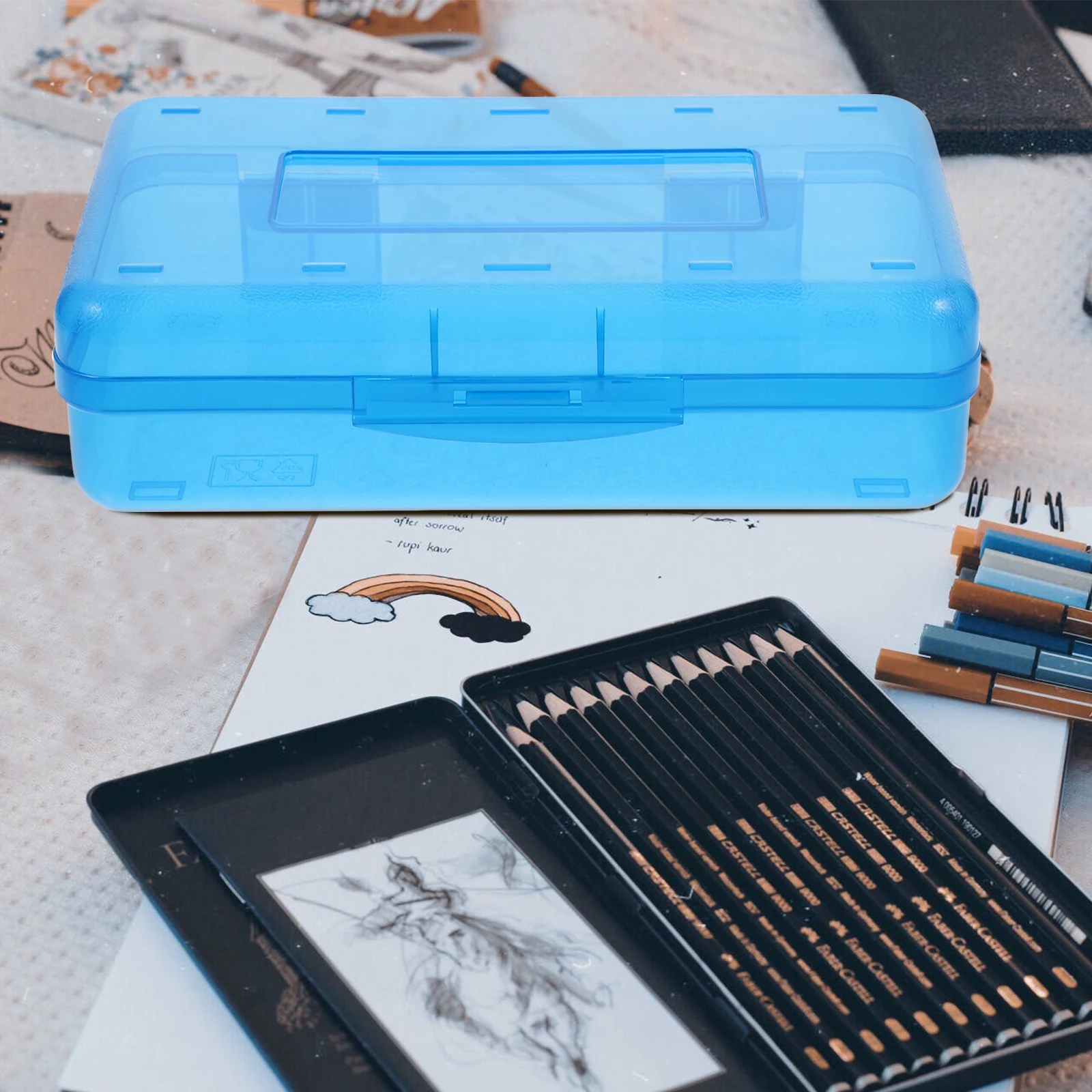 

Large Transparent Pencil Box Plastic Crayon Storage Case Reusable Organizer for School Office Artists Students Stationery