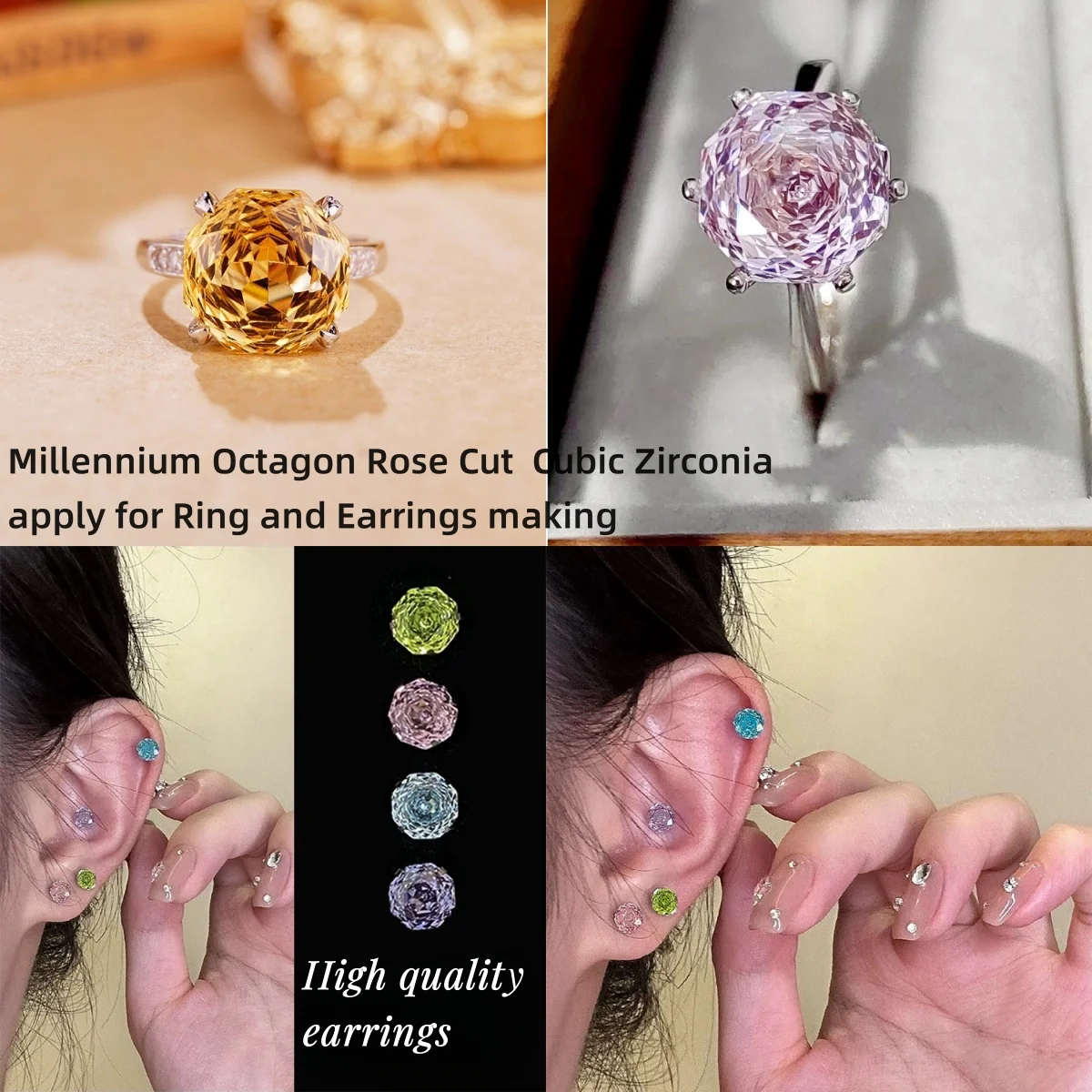 2024 New Charm 5A Millennium Octagon Rose Cut Cubic Zirconia Loose Romantic Gemstones for Jewelry Necklace Ring Making