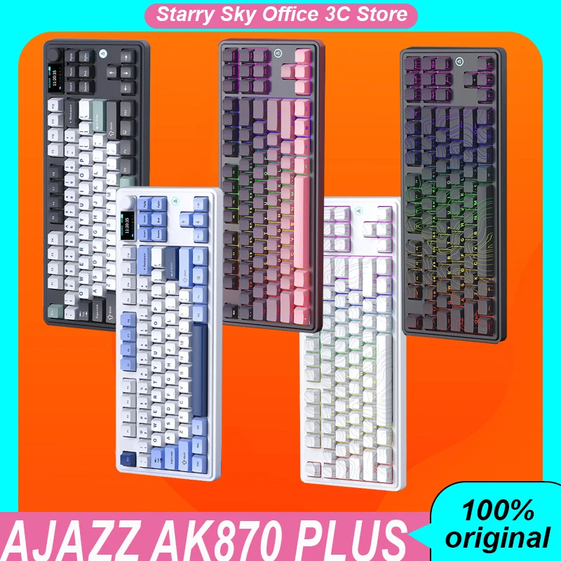 Ajazz Ak870 Plus Mechanical Keyboard Wireless Tri Mode Hot Swappable Screen Long Endurance Customized Gaming Keyboard Laptops