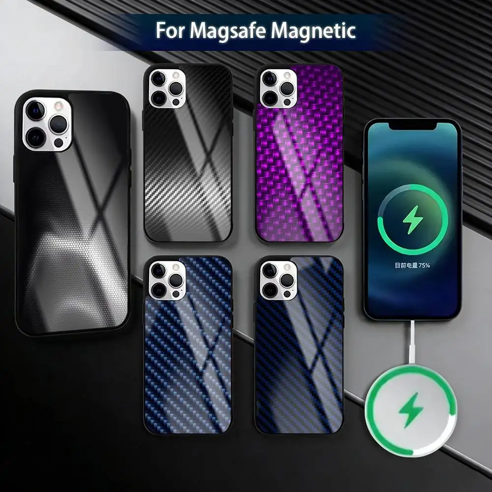

C-Carbon Fiber Pattern Painting Phone Case For iPhone17,16,15,14,13,12,11 Plus,Pro Magnetic with Magsafe Wireless Charging