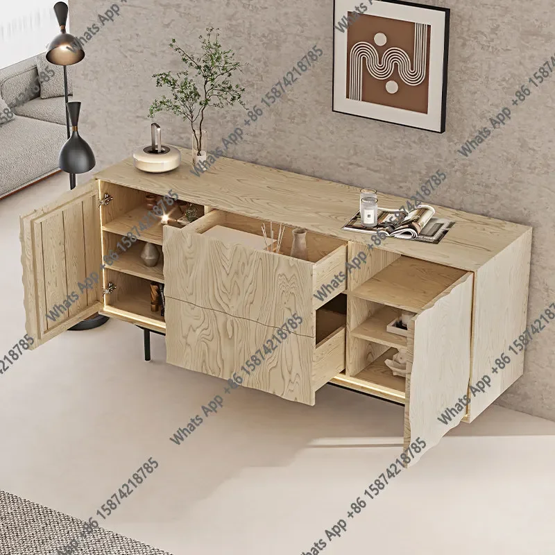 

H Wave solid wood barber dining room sideboard, medieval entrance cabinet, ash wood with drawer, modern light luxury decoration