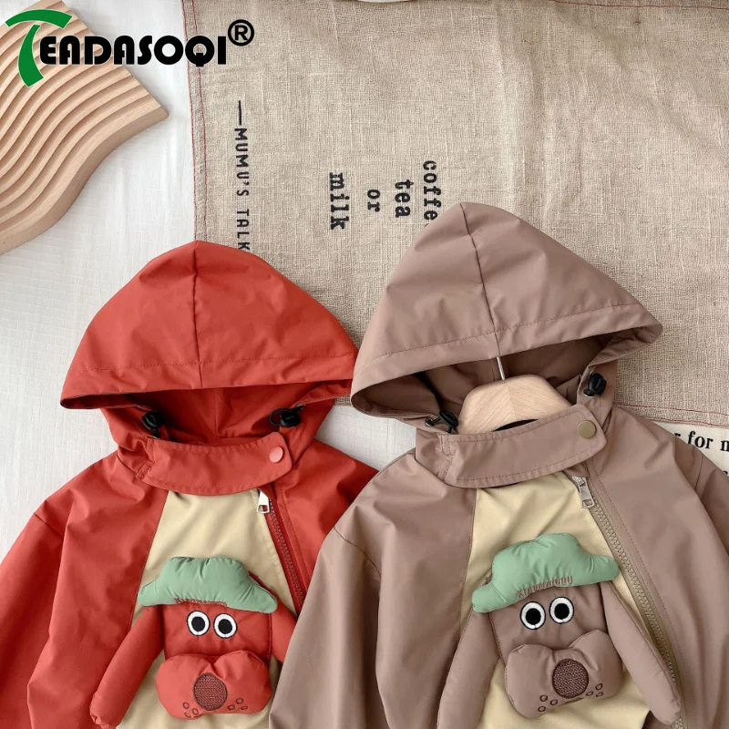 1-7Y Autumn Cute Toddler Kids Boys Jacket Long Sleeve 3D Cartoon Zipper Hooded Coat Outwear With Base Shirt Children Clothing