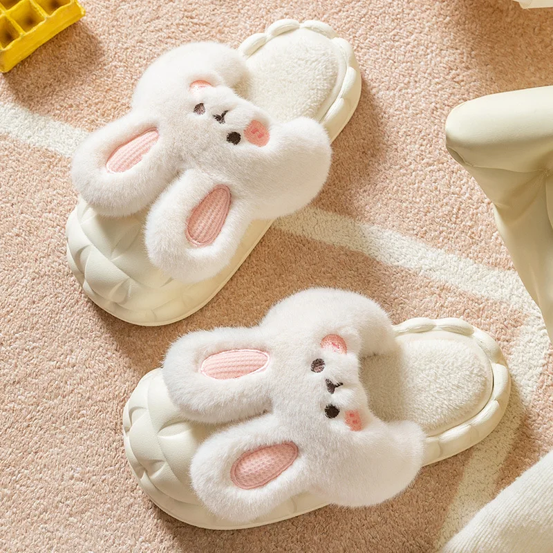 Cute Bunny Removable waterproof cotton slippers Slides indoor home non-slip warmth Insole Winter Thick Bottom Slippers