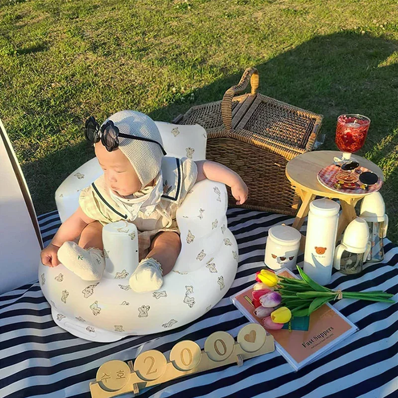 أريكة أطفال قابلة للنفخ محمولة قابلة للطي أريكة أطفال PVC مقعد متعدد الوظائف ممارسة الجلوس حمام البراز كراسي حمام الأطفال