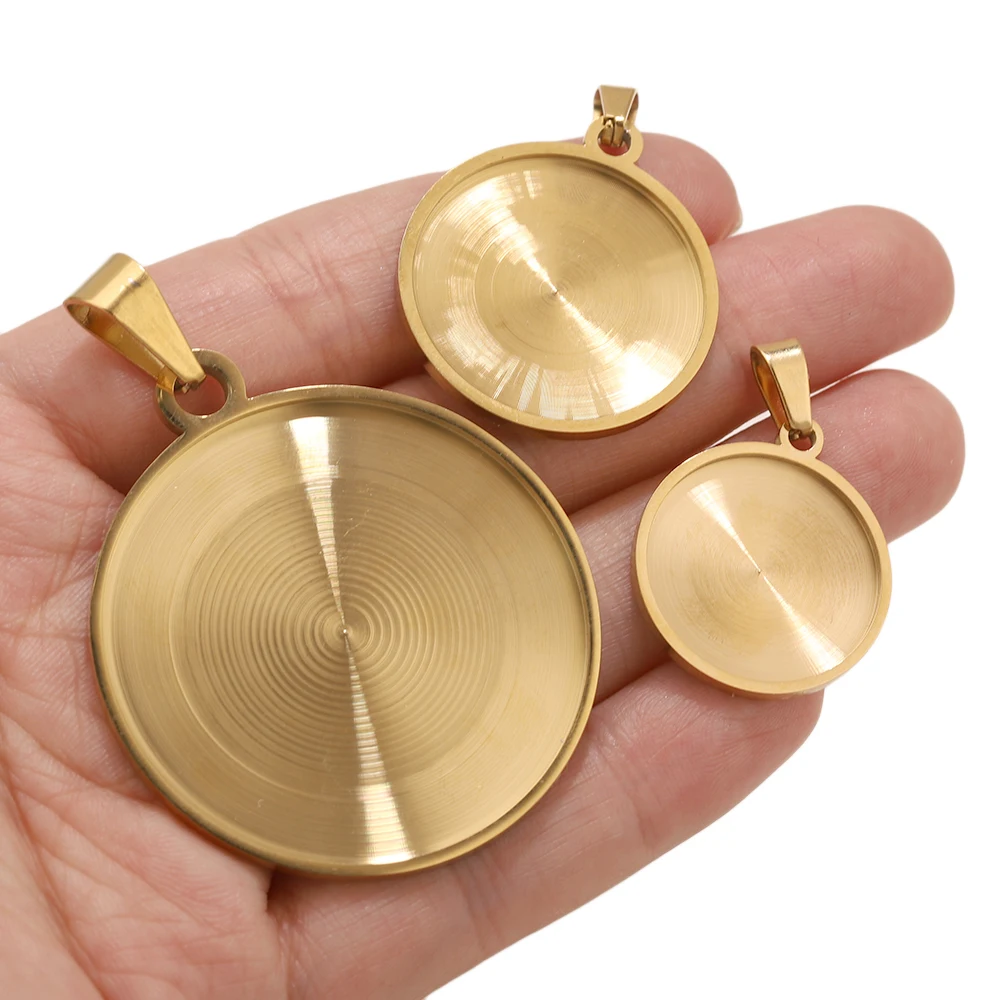 

5PCS 18K Stainless Steel Round Blank Medal Pendant Bases Cabochon Setting Trays Charms Connectors Findings Supplies Bulk Wholesa