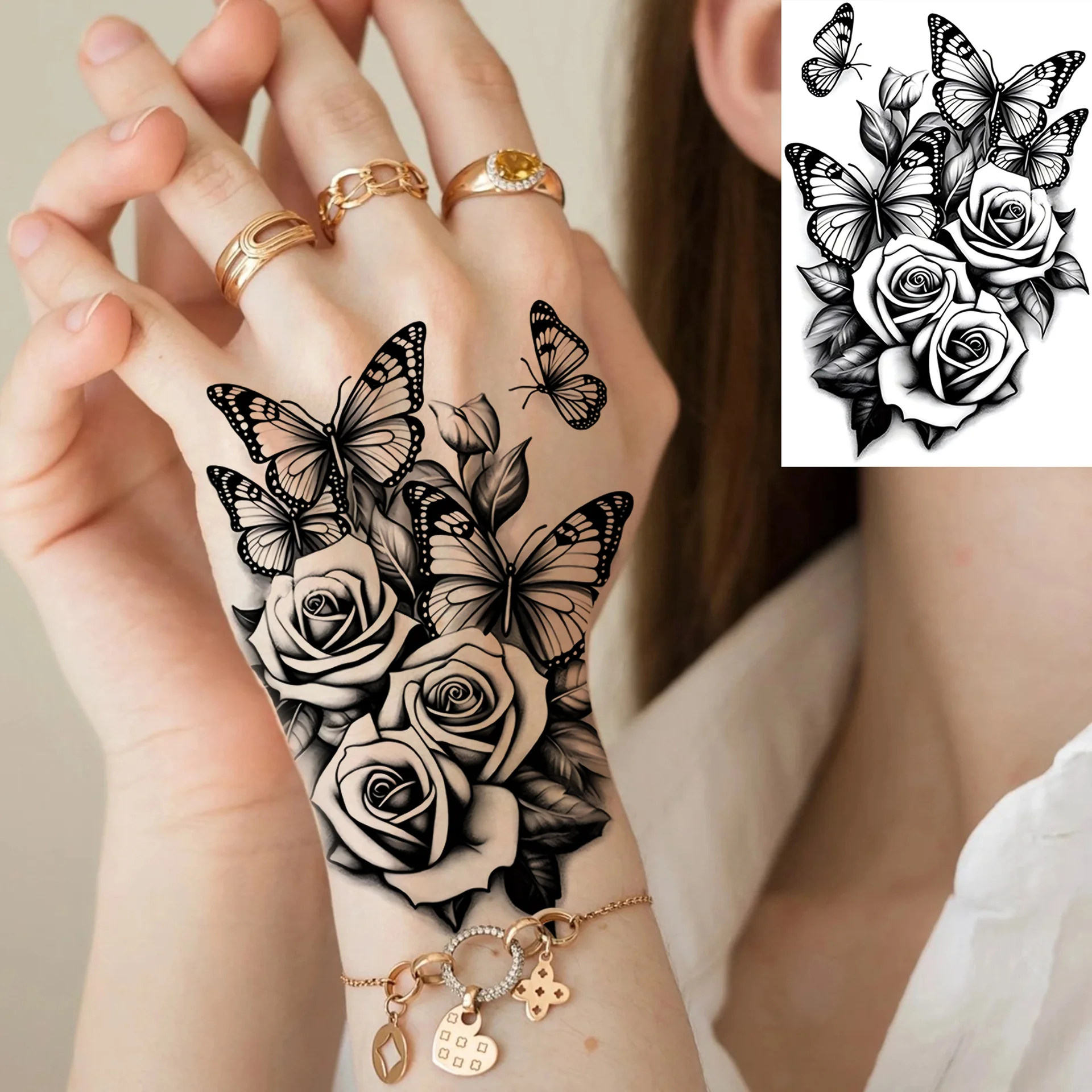 

Water Transfer Tattoo Stickers Rose Collection Waterproof Long Lasting for Halloween Festival Body Art