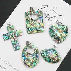 Hyperbole Real Abalone Shell Pendant Geometrical Fan Heart Cross Oval Rectangle Mosaic Puzzle Paua Necklace Woman Jewelry Making