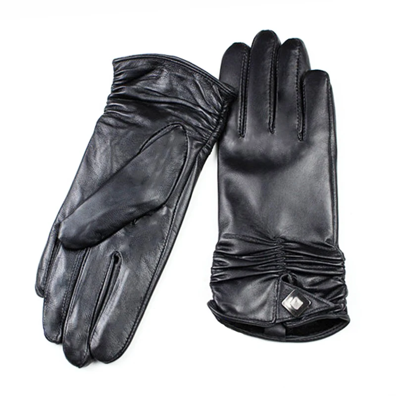 Leather Sheepskin Gloves Women Thicken Dong Jianjun Warm Fake Rabbit Fur Lining Windproof and Cold-proof Fashion Finger Gloves