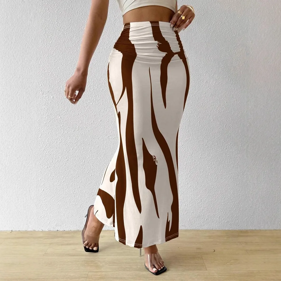 تنورة جديدة لربيع وصيف 2025 عبر الحدود مثيرة ومتعددة الاستخدامات بقصة ضيقة ومطويات محبوكة على شكل ذيل السمكة Cw03947