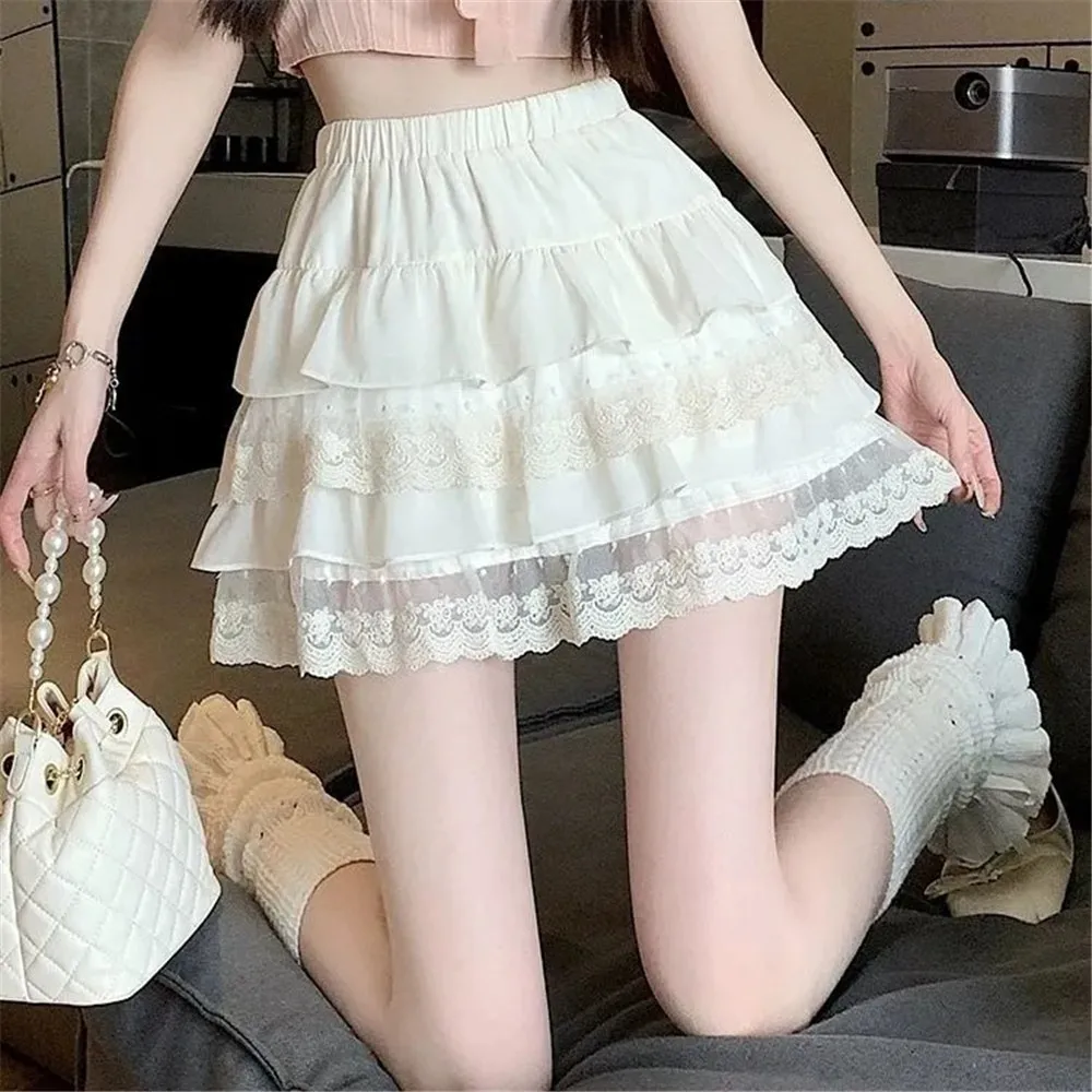 Witte Kanten Cake Rok Halve Rok Voor Vrouwen In Herfst Hoge Taille En Slanke A-Lijn Rok Voor Prinses Pluizige Rok Korte Rok