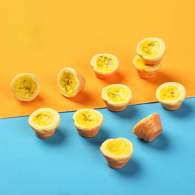 10pcs 3D Kawaii Resin Mini Egg Tart Cabochon Flatback Dollhouse Miniatures Diy Scrapbook Supplies Jewelry Decoration Accessories