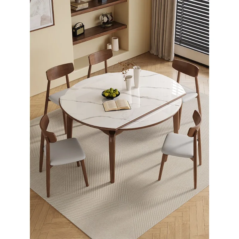 

High-end rock slab dining table and chair combination solid wood household small retractable folding dining table square
