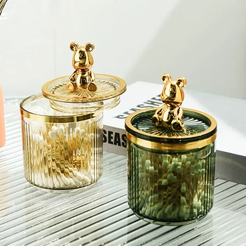 

Luxury Bear Cotton Pad Plastic Acrylic Organizer Bathroom Storage Box for Swabs Toothpick Cosmetics Jewelry Makeup Container