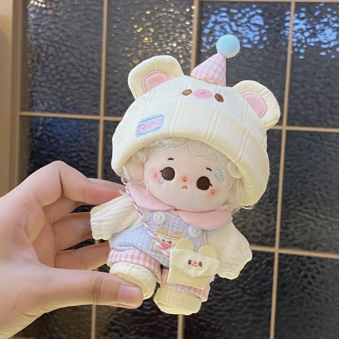 

10cm New Cosplay Baby Clothes Milk Whispering Series "Cream Bear" Cotton Doll Dress Up Strap Pants Set