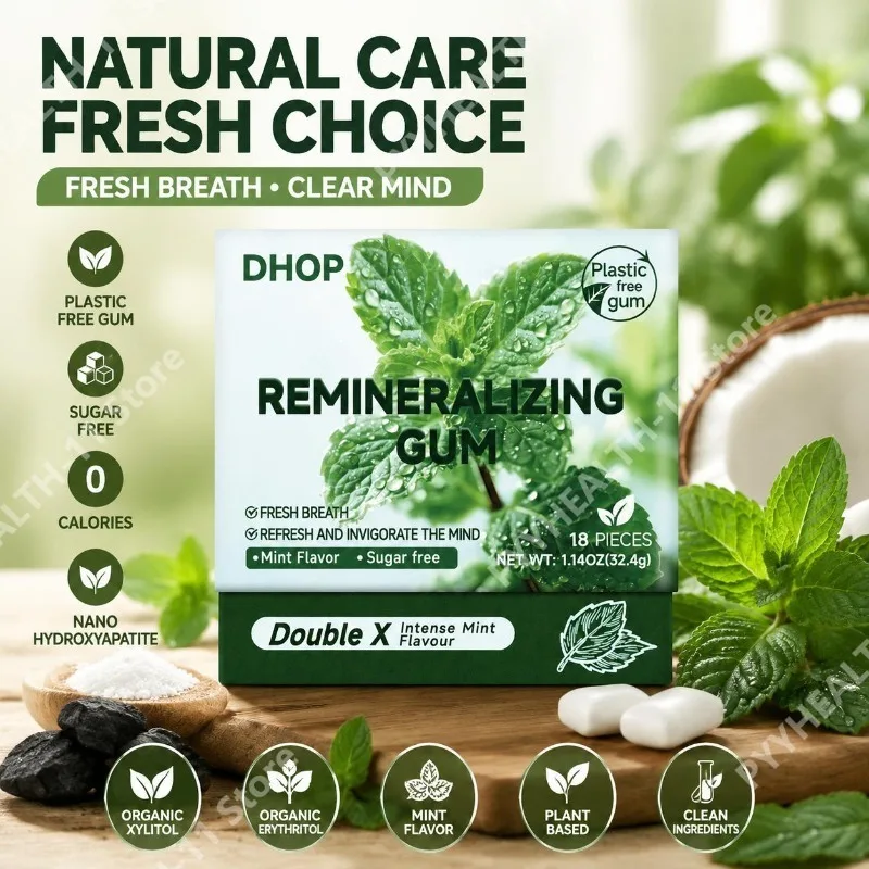 

DHOP Remineralizing Gum Gummies Mint Flavor Sugar Free Fresh Breath Nano Hydroxyapatite Organic Xylitol and Erythritol 18 Pieces