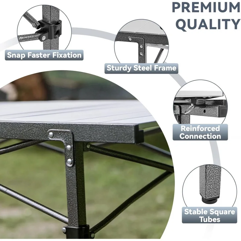 طاولة تخييم قابلة للطي، طاولة محمولة من الألومنيوم قابلة للطي، خفيفة الوزن وقابلة للطي، طاولة تخييم كبيرة للاستخدام الداخلي والخارجي والنزهات والفناء الخلفي