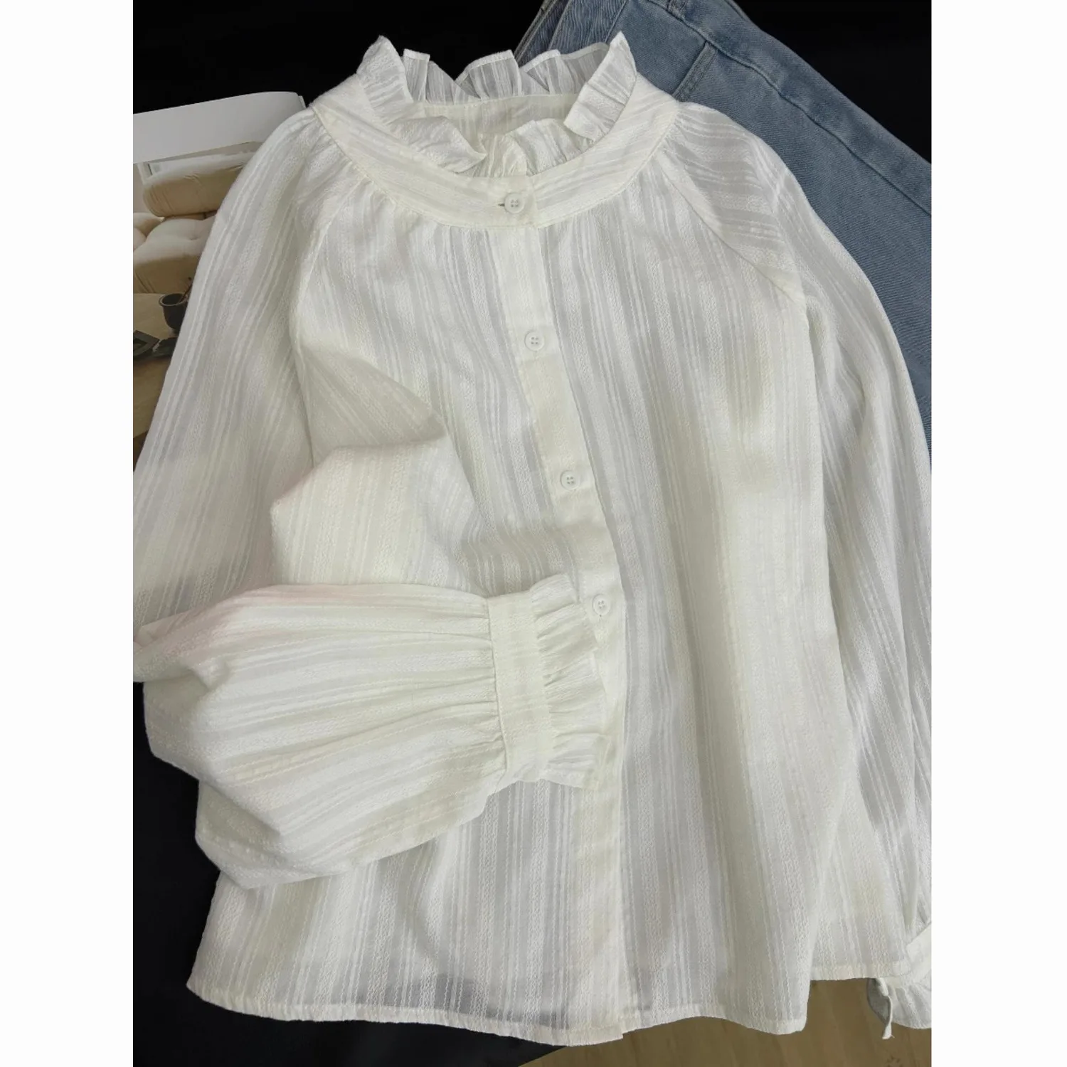 

Long Sleeve Shirts Womens Satin Ruffled Button Down Blouses Pleated Hem Cottagecore Relaxed Feminine Spring Comfortable Daily
